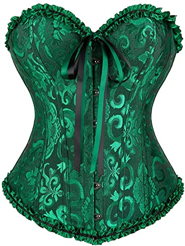SZIVYSHI korsett toppar för kvinnor, bustier formkläder underkläder, spets midja push-up bodysuit, Svart och grönt, L
