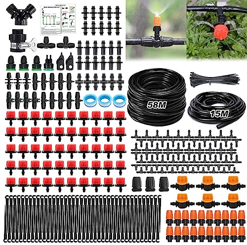 TAVADA Système d'irrigation Jardin,343Pcs Kit d'irrigation Goutte,58m+15m Kit Arrosage Automatique,Kit d'irrigation Goutte à Goutte Automatique,pour Plante,Paysage,Plate-Bande,Potager,Pelouse