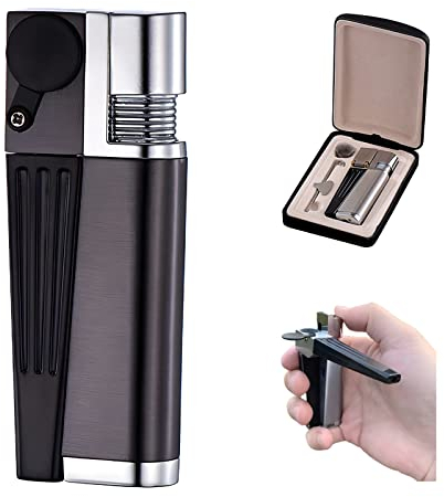 Accendino Portatile, Set 2 in 1, Accendino per Pipa in Metallo, Accendino Portatile Pieghevole a Fiamma Aperta, Gadget per Uomo per Campeggio, Barbecue Da Cucina (Stile Nero B)