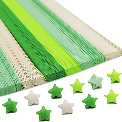 KAMAIKA 1080 Blatt Origami Sterne Papierstreifen, grüne Farbverlauf-Sternstreifen, doppelseitige Origami-Glückssterne, geeignet für Bastelarbeiten in der Schule, Feiertagsdekoration(Grün)