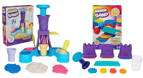 Kinetic Sand, Soft Serve Station with 396g of Play Sand (Blue, Pink and White) & Rainbow Mix Set with 3 Colours of Kinetic Sand (382g) and 6 Tools, for Kids Aged 3 and Up