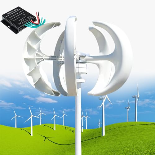 12000W Vindturbingenerator,3-Fas AC Permanent Magnet Generator,12V/24V/48V/110V/220V 5 Blad Vertikal Vindturbinsats Låg Vindhastighet Start med Regulator för Hem, Båt, Husbil,White48V