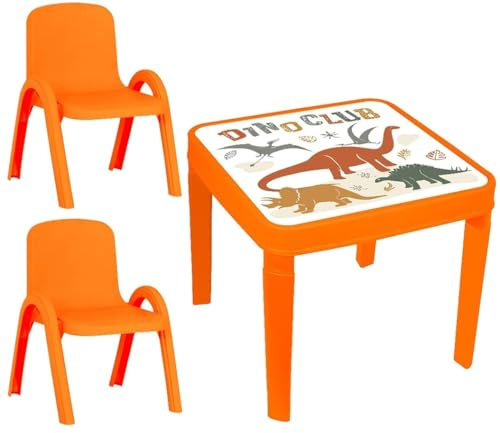 A406 Children Table and Chairs Set Study Desk for kids Study Table Toddler Chair Blue Red Pink Yellow Green Nursery Furniture (Orange, Table + 2 Chairs)