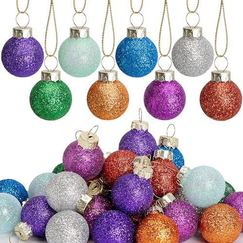32PCS Glitter Ball Christmas Baubles - 1 Mini Christmas Tree Glass Ball Decoration Ornaments - Shiny Xmas Hanging Decorations Holiday Decor