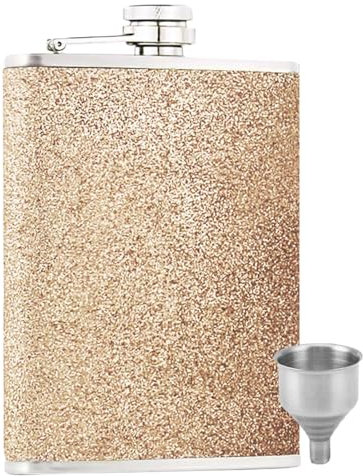 Golden Hip Flask 8oz for Men/Women,Personalized Hip Flask with Funnel, Portable Whiskey Flask Leak Proof Pocket Hips Flask for Climbing Camping Barbecue Bar Party Drinker