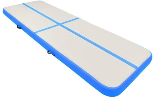 Brokky Inflatable Gymnastics Mat with Pump 300x100x15 cm PVC Blue-inflatable Gymnastics Tumble Track Gym Mat for Home Use,Training,Cheerleading,Yoga,Water Fun