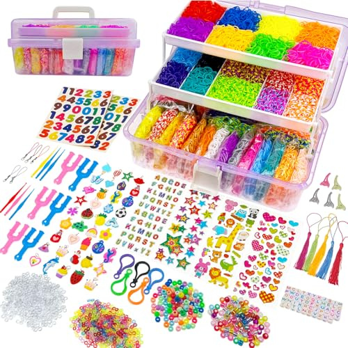 FANXIYA 16000+ Bracelet Elastique Enfant Kit, Loom Bands Élastique Avec Perles, Kit Créatif Fille Avec Crochet pour Bricolage Enfant, Boîte à Élastique Garçon de Luxe pour Faire des Bracelets