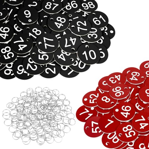 Flintronic 200 numrerade plastetiketter, 1-100 numrerade nyckelringar