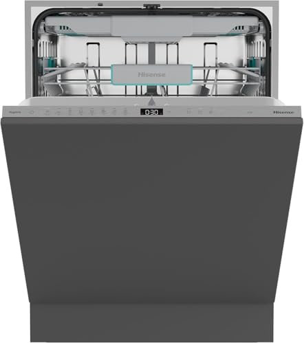 Hisense HV16A - Lavastoviglie, 16 coperti, 3 cesto, 8 programmi, motore inverter, partenza ritardata, total dry, Intensive Clean Zone, touch, incasso