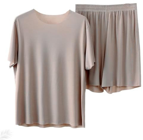 Sommar kortärmad is siden-pyjamas, set med 2 delar för män och kvinnor, kylande pyjamas, kortärmade pyjamas-set, B-män-kaffe, XL