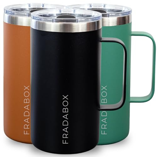 FRADABOX® Premium Edelstahl Thermobecher „Neri“ 600ml, Spülmaschinenfest, Kaffeebecher to go, Thermotasse doppelwandig vakuumisoliert, Travel Mug Isolierbecher BPA-Frei, Schiebedeckel-Cup (Schwarz)