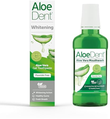 Aloe Dent - Whitening Aloe Vera Gel Toothpaste & Mouthwash - Fluoride Free - Whitening Action, Supports Healthy Gums & Freshens Breath - Vegan, Cruelty Free & SLS Free - 100ml & 250ml