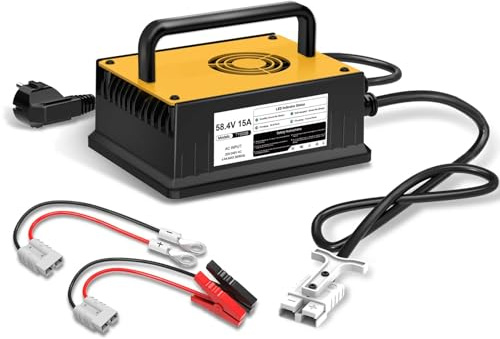 58,4V 15A Cargador de Batería Litio para 48V (51.2V) LiFePO4 Baterías, 48V Cargador de Batería Litio para Autocaravanas, Barcos, Vehículos Marinos y Sistemas Solar