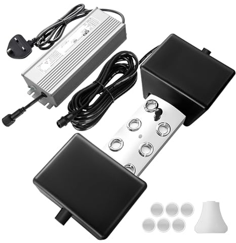 Ultrasonic Fogger 6 Head Ultrasonic Mist Maker, 5000ml/h 250W Mist Maker Fogger with Buoy IP67 Waterproof Power Supply for Pond Garden Lawn Rockery Greenhouse Halloween Decoration (6 Head)