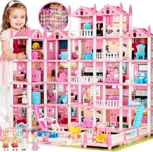 Casa de muñecas grande de ensueño para niñas con 22 habitaciones, luces, muñecas y muebles, casa de muñecas para niñas de 6 a 16 años, juguetes para cumpleaños, vacaciones y Navidad