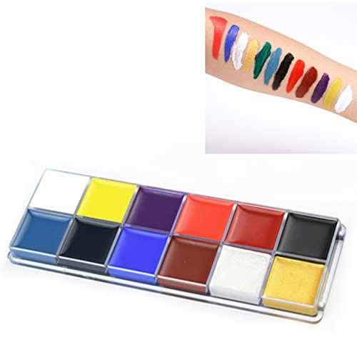 Pongnas Professional Face and Body Painting Palette 12 Colors Non Irritating Makeup for Halloween Party Performance