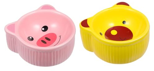 Gatuida Ciotola in Ceramica per Criceti e Cincillà Antiribaltamento, Contenitore Cibo Compatto per Piccoli Animali Design Cartone Animato, Facile da Pulire, Set da 2 Pezzi Stili multipli