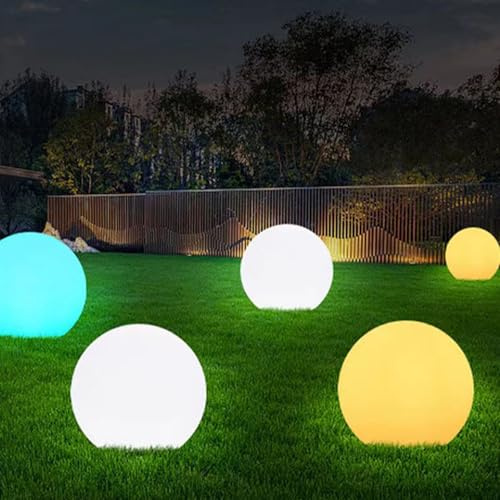 Luz de bola LED 8 recargables 16 colores 4 modos Control remoto Luz de bola de PE con enchufe impermeable y orificios para tornillos Brillo Lámpara de orbe ajustable para jardín, césped, exteriores
