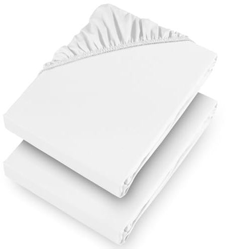Aspire Homeware Fitted Bed Sheets Double 2 Pack 25 Cm Deep Pocket 10 Inch White Bed Sheet - Soft & Breathable Fitted Bedsheets Brushed Microfiber Shrinkage and Fade Resistant Bottom Sheet