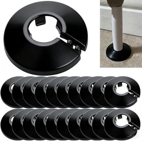 20 Pcs Black Radiator Pipe Covers, 16mm Pipe Collars for Neat Finish, Durable Trim Rings for Radiator Pipes, Water Pipe Decoration in House School Kitchen OfficeToilet, Home Renovation Essential