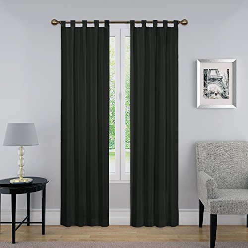 Pairs to Go Modern Decorative Tab Top Window Curtains for Bedroom or Living Room (2 Panels), Cotton, Black, 30 W x 84 L (Pack of 2)