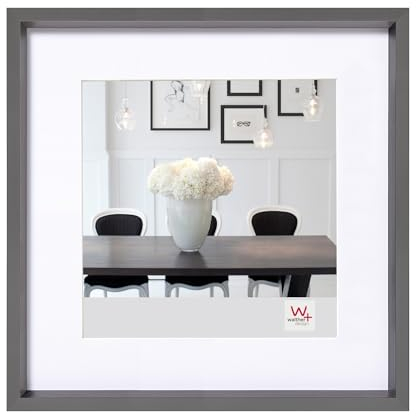 walther design Bilderrahmen stahl 40 x 40 cm mit Passepartout, Steel Style Kunststoffrahmen ES440D