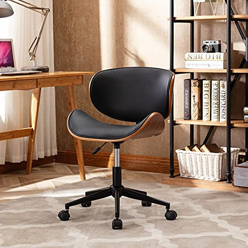 Mingone Bürostuhl Holz Computerstuhl Schreibtischstühle Leder Drehstuhl 360° Höhenverstellbar Design Home Office Chair mit Rückenlehne，Schwarz bis 130kg