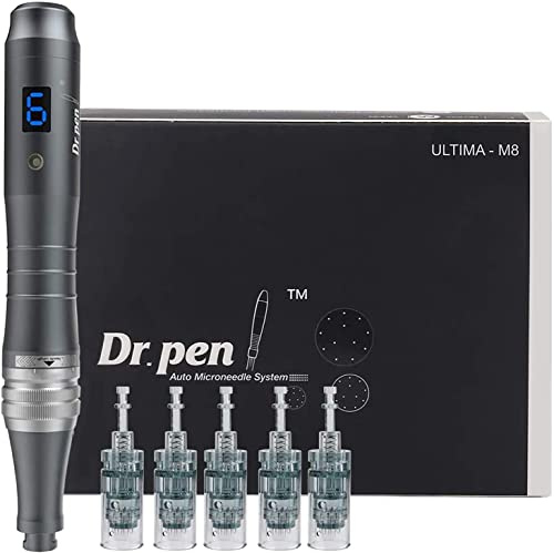Dr. pen Ultima M8 Penna Microneedling Professionale, Kit Derma Pen Micro Needling Wireless Regolabile per Viso Corpo Barba Capelli, con 5 Cartucce 16 Pin