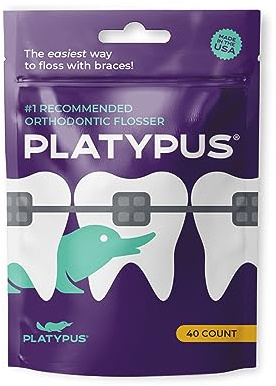 Platypus Orthodontic Flossers for Braces, 40 Count (Pack of 1), Ortho Picks for Adults & Kids, Fits Under Arch Wire, Non-Damaging, Encourage Flossing Habits