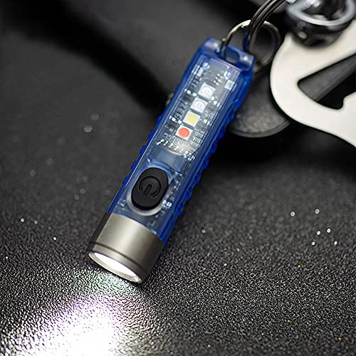 BORUIT Mini LED-ficklampa, handhållen ficklampa, 400 lumen utomhus EDC-uppladdningsbar hög ljus multifunktionell nyckelring ficklampa, med UV-ljus och varningsljus, vattentålig för camping vandring