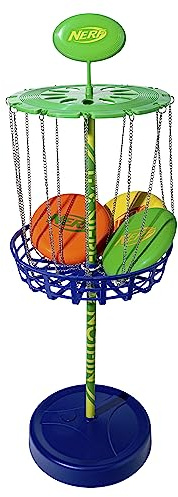 Nerf Disc Golf Starter Set - (3) Mini Golf Discs + (1) Target Basket Included - Complete Portable Set for Backyard + Beach Play