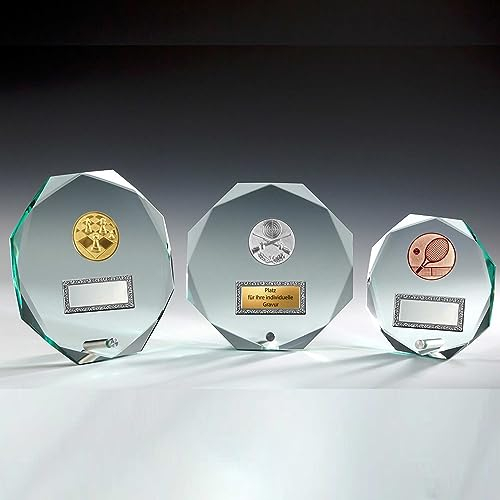 eberin – Jade-Glas 8-Eck Pokal 12mm mit Stift · Glaspokal Gravur Award · Trophäe aus Glas inkl. Blauer Geschenkbox · Ehrenpreis Jubiläum Vereinsfest