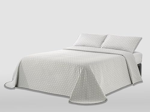 MANTAS MORA - Colcha Jacquard algodón Reciclado Combinado Tacto Natural Ligera y Transpirable diseño N14, 180x270cm, Gris