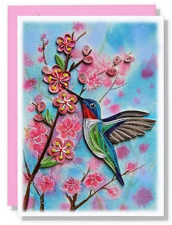 TUMYBee Humming Bird Greeting Card, Spring Themed, Handmade Paper Quilling Art for Mother's Day or Special Occasions