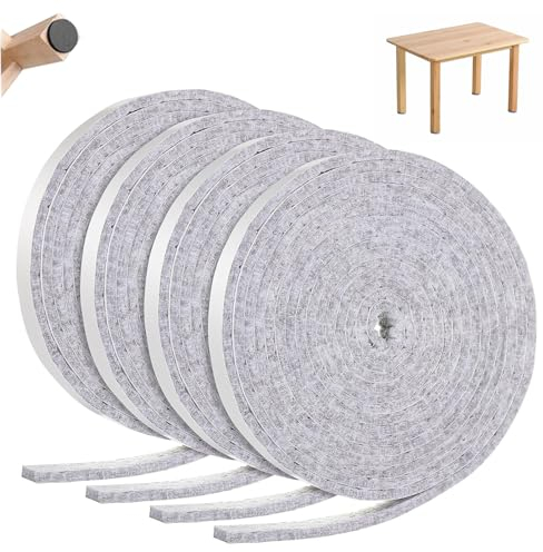 LAQWYNKB Deslizadores de Fieltro con Parte Trasera Adhesiva -4 Rollos de Longitud de 152cm, Ancho de 1,27cm, Grosor de 0,3cm por Rollo - para Muebles Antideslizantes y Amortiguación de Golpes