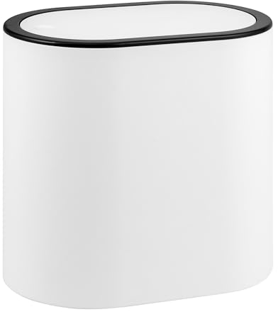 eluno ovaler Kosmetikeimer mit gummierter Softtouch-Oberfläche, Schwingdeckel & Schutzpads gegen Kratzer, Abfalleimer für Gäste-WC und Badezimmer aus Kunststoff, 6 Liter Fassungsvermögen (weiß)