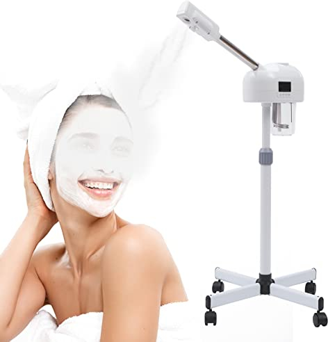 JINPRDAMZ Vaporizzatore viso professionale Nano-ioni e ozono vaporizzatore caldo con nebbia calda con schermo LCD, altezza regolabile, per salone a casa spa, riduzione dell'invecchiamento, bianco