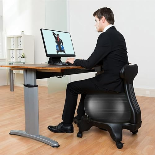 Chaise Ballon Chaise de Boule d'exercice de Stabilité pour Le Bureau, Chaise Boule de Yoga Noire avec Roues et Support Dorsal, Siège de Boule D'équilibre en PVC pour Soulager Les Maux de Dos