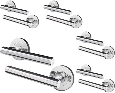 EAI Internal Door Handle Polished Chrome | 5 Pairs Silver Lever on Rose Round Handles | Oliena Range