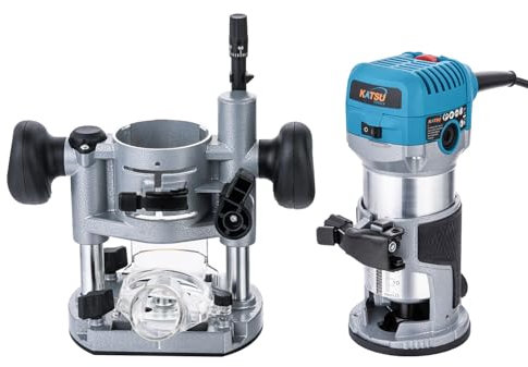 KATSU Tools Elektrohobel/Trimmer Holz 710 W – Soft-Start, Eintauchbasis, Aluminiumgehäuse, 3 Spannzangen (1/4″, 6 mm, 8 mm) Heimwerken