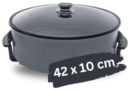 Partypfanne – elektrische Multipfanne mit Antihaftbeschichtung und Thermostat | 7 versch. größen - optimal für Kochen, Braten, Dünsten, Auftauen und Warmhalten (42 x 10cm)