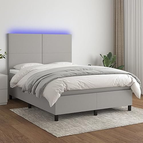 qohoio Boxspringbett mit Matratze & LED Bett Boxspringbett Bett Mit Matratze Polsterbett Schlafzimmer MöBel Hellgrau 140x200 cm Stoff - 3134717