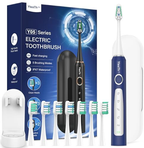 Sonic Electric Toothbrush for Adults - Sonic Toothbrushes with 8 Toothbrush Heads (3 Types), 90 Days Battery Life, 5 Brushing Modes, Travel Case, 2 Minute Smart Timer