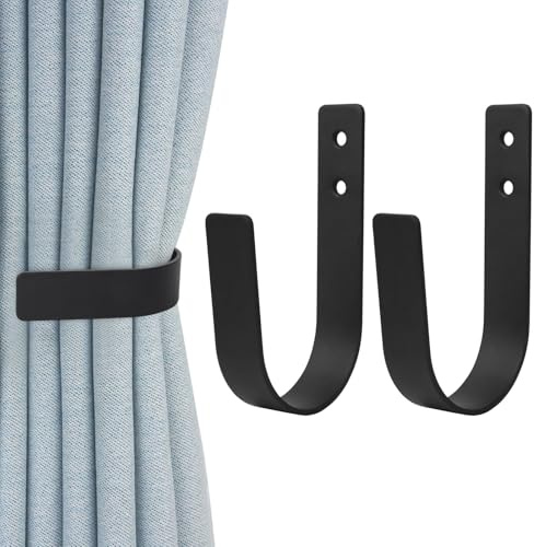 2 Pz Fermatenda in Metallo Nero, Ferma Tende Ganci per Tende, Fermatenda da Muro, Fermatende Supporti a Forma di U per Camera da Letto Uffici Cucine