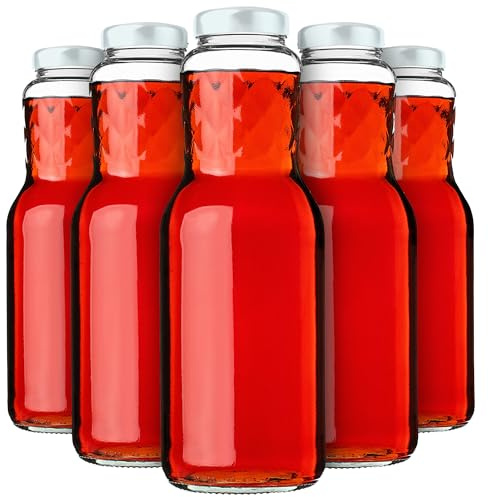 KADAX glasflaskor 1 l, 20 stycken, juiceflaskor med skruvlock fi53 mm, tomma flaskor för konservering och fyllning, konserveringsflaskor för juice, bred halsflaska (vit)
