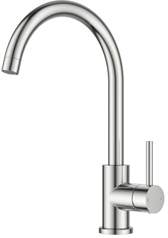 FORIOUS Wasserhahn Küche, Mischbatterie Armatur, Edelstahl, 360° Schwenkbar, Einhebel-Warm- und Küchenarmatur, Edelstahl, Auslaufhöhe 238 mm, Fingerzug