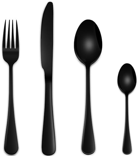 Black 16-Piece Cutlery Sets,Tableware Sets Include Knife Spoon and Fork Silverware Sets for Kitchen,Stainless Steel Silverware Sets Service for 4