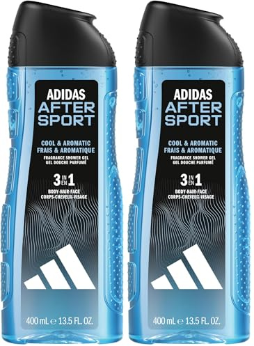 Adidas, After Sport Gel Doccia Bagnoschiuma 3 in 1 per Corpo, Capelli e Viso, Formula Vegana, 400ml (Confezione da 2)