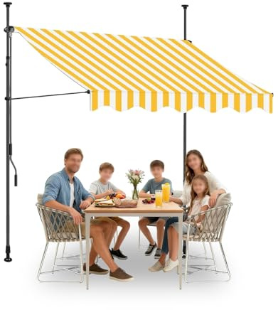 JHIAADEY Tenda Da Sole Retrattile,Tenda Manuale Con Manovella,Tenda Da Sole A Morsetto,Resistente Ai Raggi Uv E Impermeabile,Non Richiede Fori,Adatto For Balconi,Cortili(Yellow White,1.5M/4.9FT)