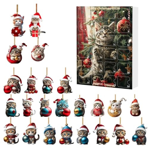 Julstämningskalender juldekoration akryl katt 2D | 24 dagars adventskalender för helgdagar hylla öppen spis gran vägg hem kontor